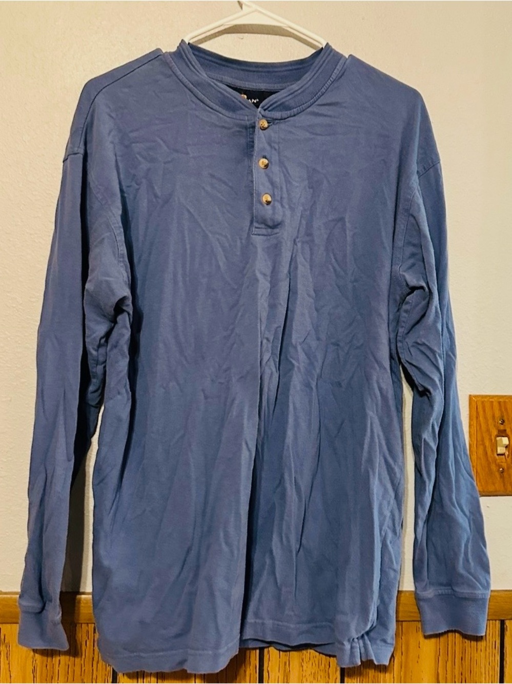 Puritan Blue Long Sleeve men LARGE Henley Shirt